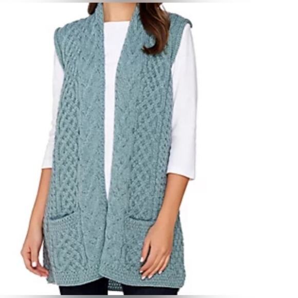 NWT Kilronan merino wool open front vest green - Picture 1 of 7